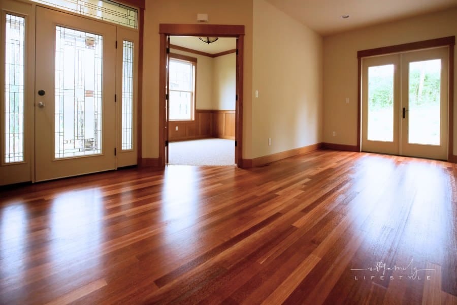 Custom home interior with beautiful warm wood floors