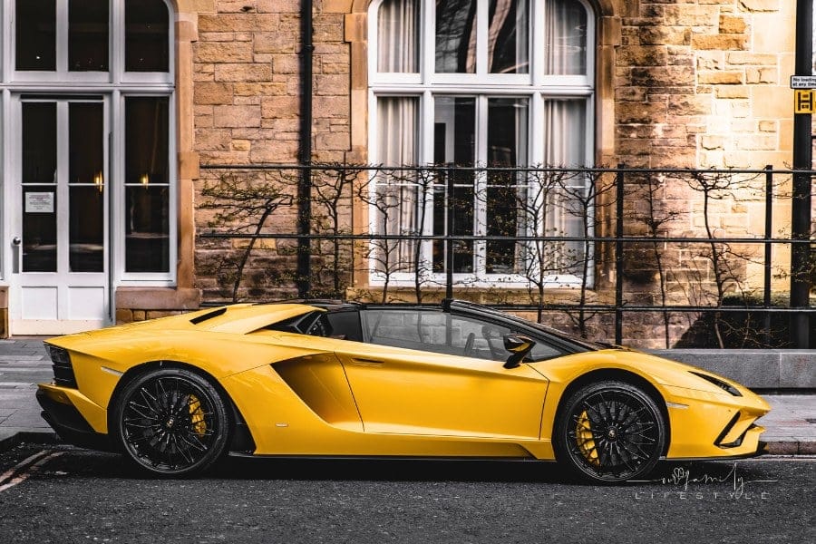 Yellow Lamborghini Aventador Parked on Asphalt