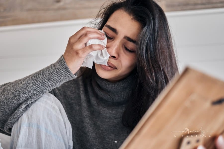 Crying, Frame and Woman with Tissue, Sad and Upset for Loss for Difficult Day. Mental Health, Young Female or Girl with Tears