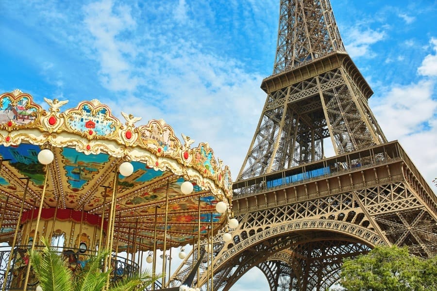 French merry-go-round near the Eiffel Tower in Paris, France