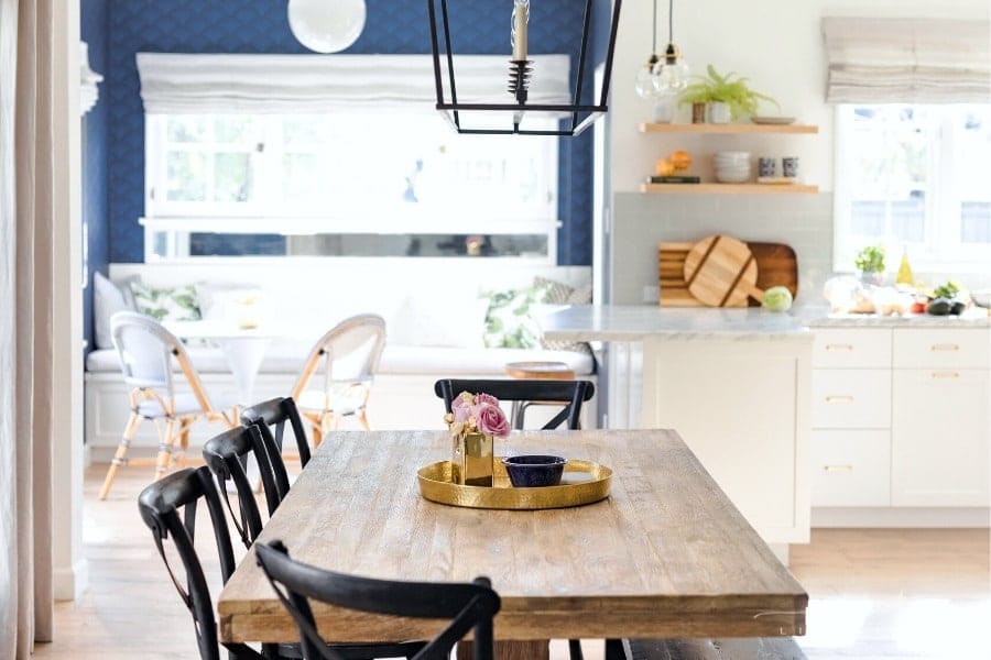 Golden Kitchen Tray on a Wooden Dining Table