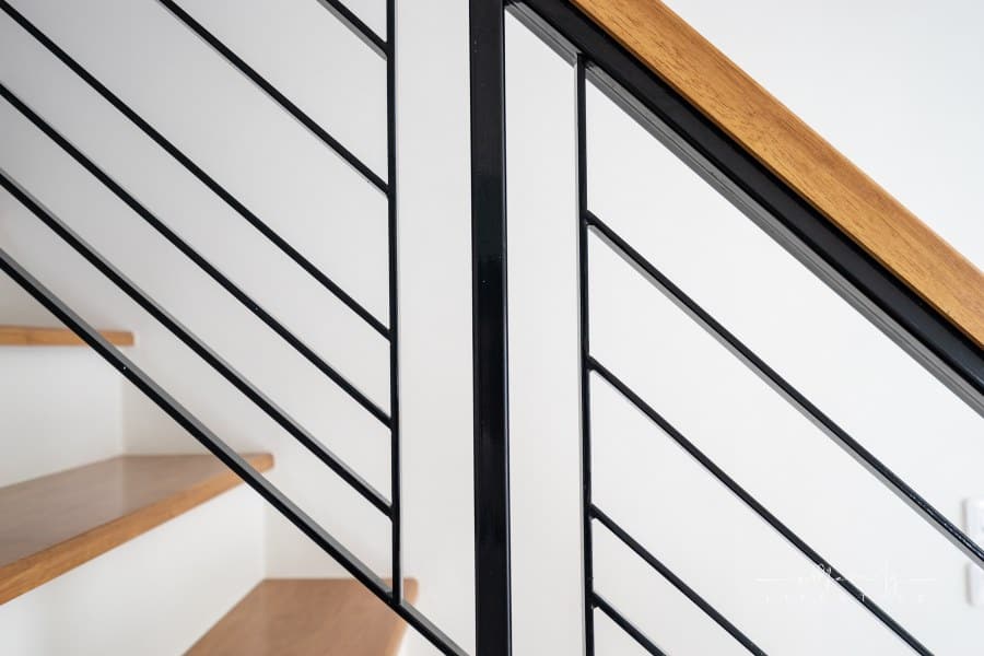 abstract wood and steel staircase house interior design