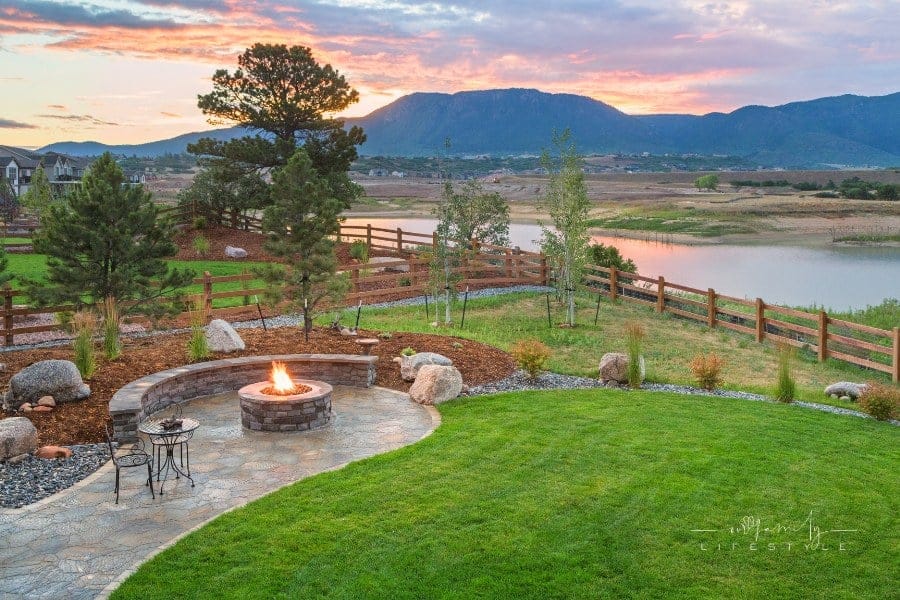 Amazing mountain view from Backyard with stone Fire Pit