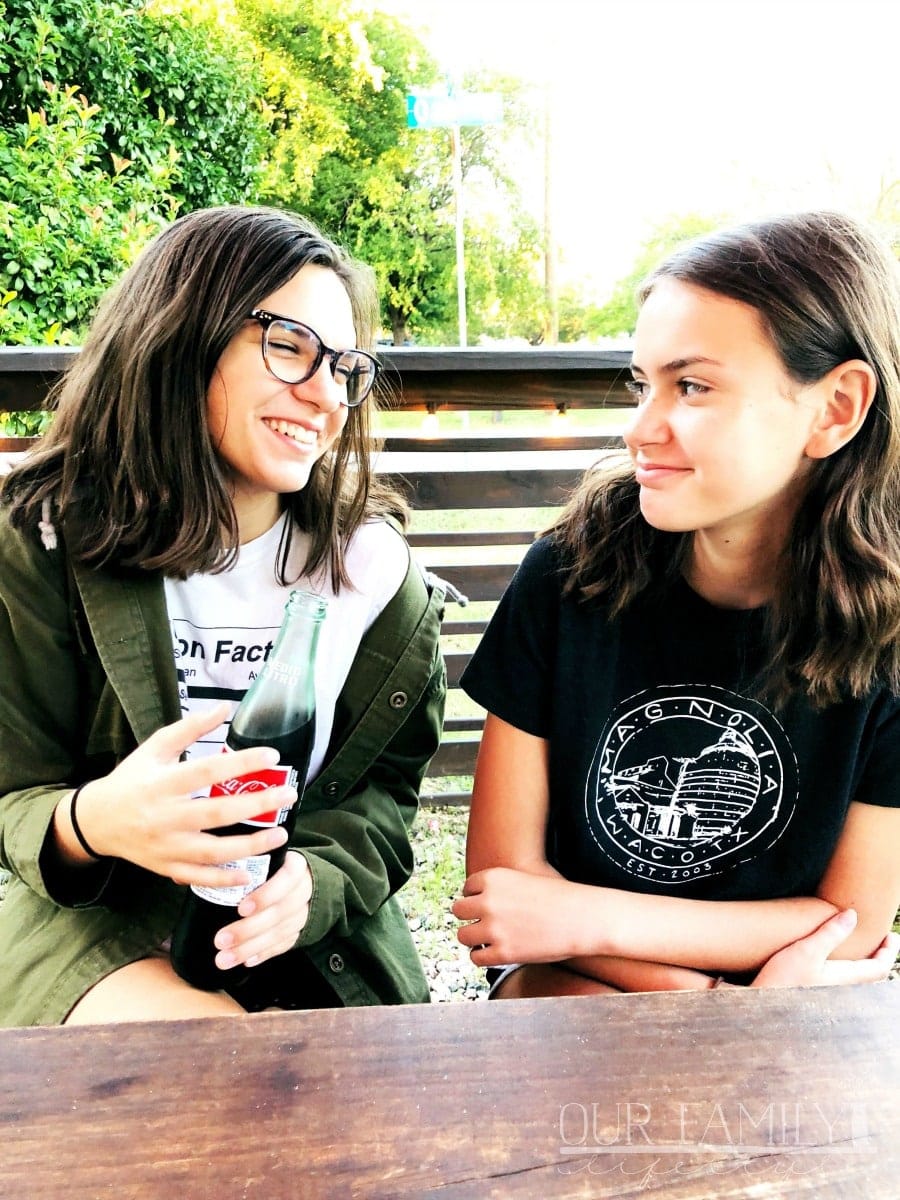 talking over dinner outdoors