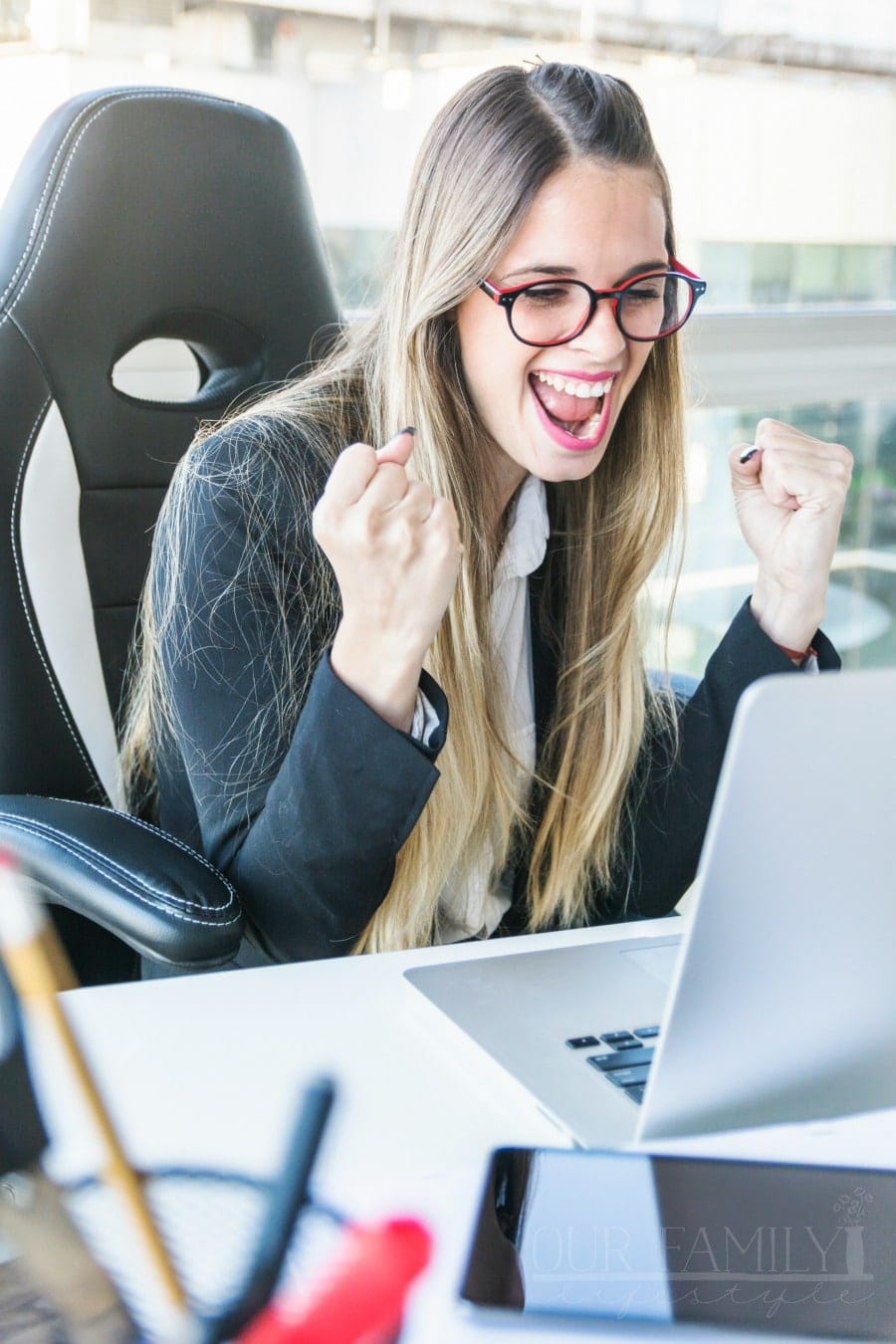 woman celebrating new job